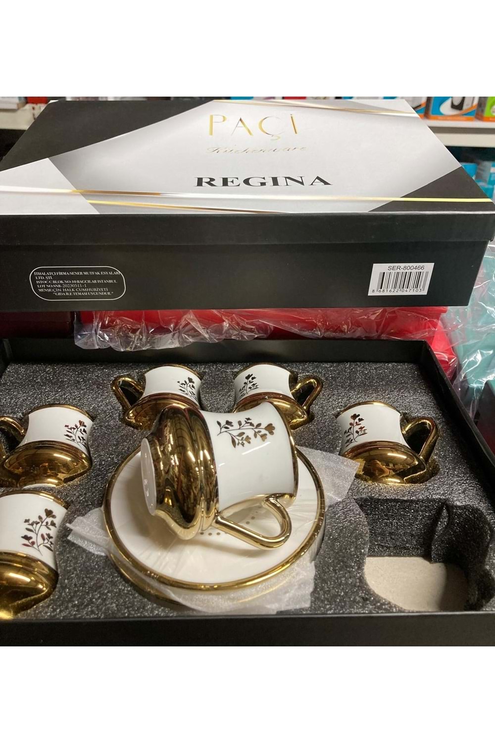 PAÇİ 800466 REGİNA 6LI KAHVE FİNCANI AYAKLI BEYAZ YALDIZLI ÇİÇEKLİ (1*6)