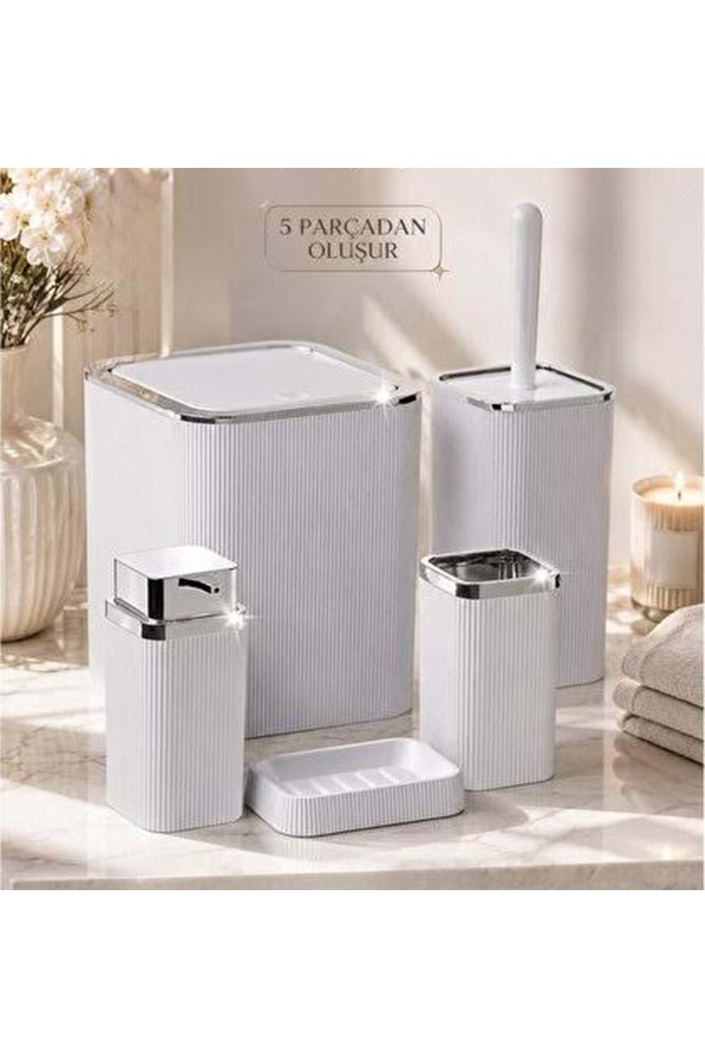 Y871 MİMOZA ÇİZGİLİ KROM 5'Lİ BANYO SET (1*8)