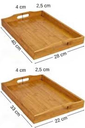 ENF900 BAMBU AHŞAP TEPSİ SETİ 2Lİ (1*12) EBATLARI (40X28+33X22)
