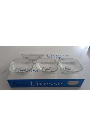 LİVESSE 12,5CM ASTER KARE CAM KASE 6LI (1*4)