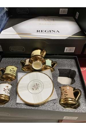 PAÇİ 800464 REGİNA 6LI KAHVE FİNCANI RENKLİ YALDIZLIÇİÇEKLİ (1*6)