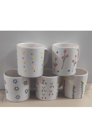 KARIŞIK ÇİÇEK FİGÜRLÜ KUPA BARDAK EL DEKORLU (1*24)