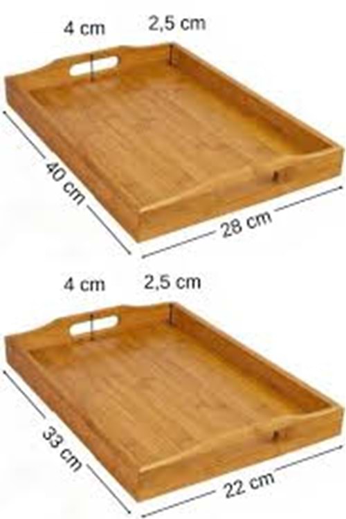 ENF900 BAMBU AHŞAP TEPSİ SETİ 2Lİ (1*12) EBATLARI (40X28+33X22)