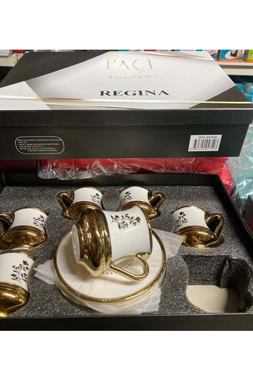 PAÇİ 800466 REGİNA 6LI KAHVE FİNCANI AYAKLI BEYAZ YALDIZLI ÇİÇEKLİ (1*6)