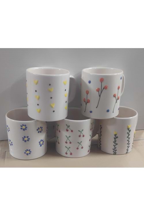 KARIŞIK ÇİÇEK FİGÜRLÜ KUPA BARDAK EL DEKORLU (1*24)