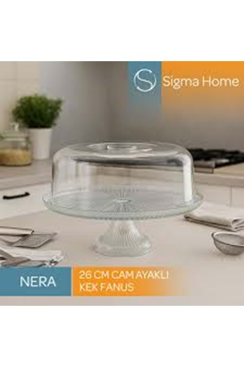 NERA ADEN CAM AYAKLI KEK FANUS PLS.KAPAKLI 26CM (1*4) SİGMA CAM