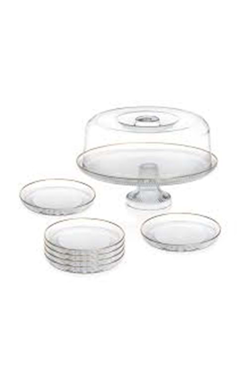 LUGANO SENSU AYAKLI İKRAM SETİ PASTA TABAKLI KEK FANUSU(1*4)13296 SİGMA