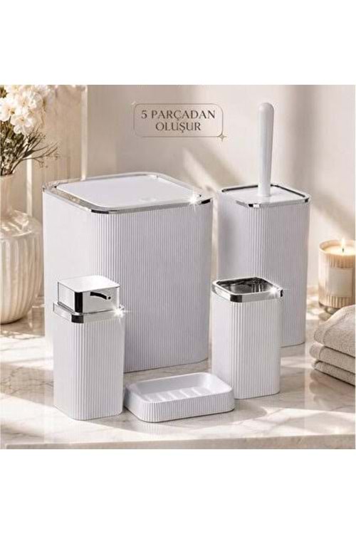 Y871 MİMOZA ÇİZGİLİ KROM 5'Lİ BANYO SET (1*8)