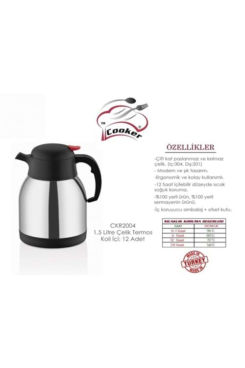 COOKER2004 ÇELİK 1,5LT ÇAY TERMOSU (1*12)