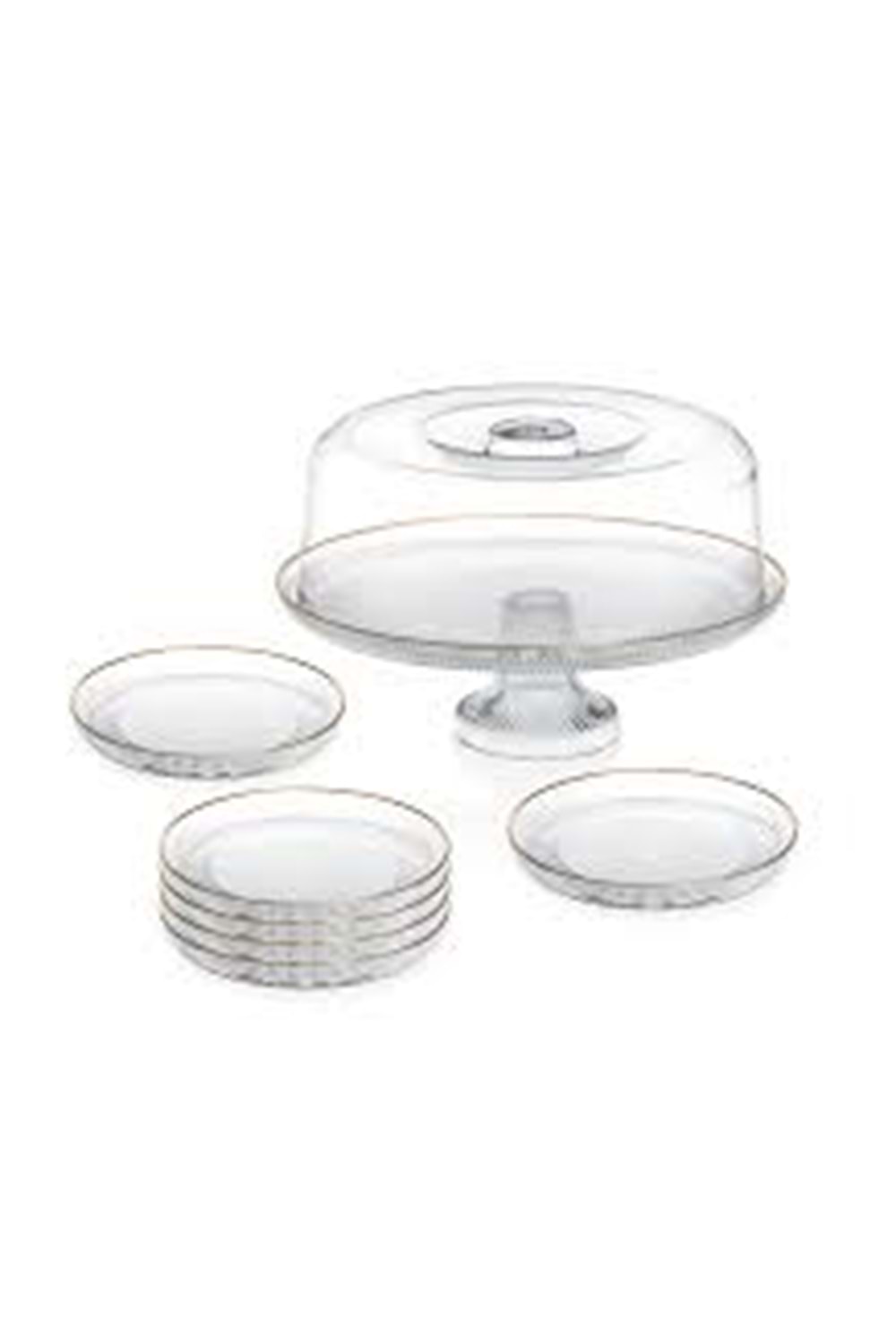 LUGANO SENSU AYAKLI İKRAM SETİ PASTA TABAKLI KEK FANUSU(1*4)13296 SİGMA