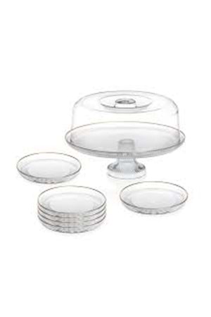 LUGANO SENSU AYAKLI İKRAM SETİ PASTA TABAKLI KEK FANUSU(1*4)13296 SİGMA